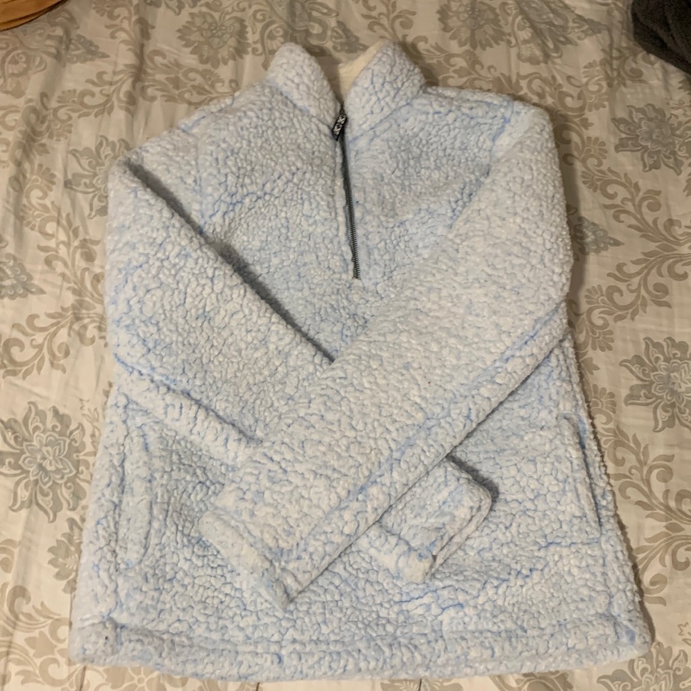 Blue furry coat/Sherpa quarter zip.